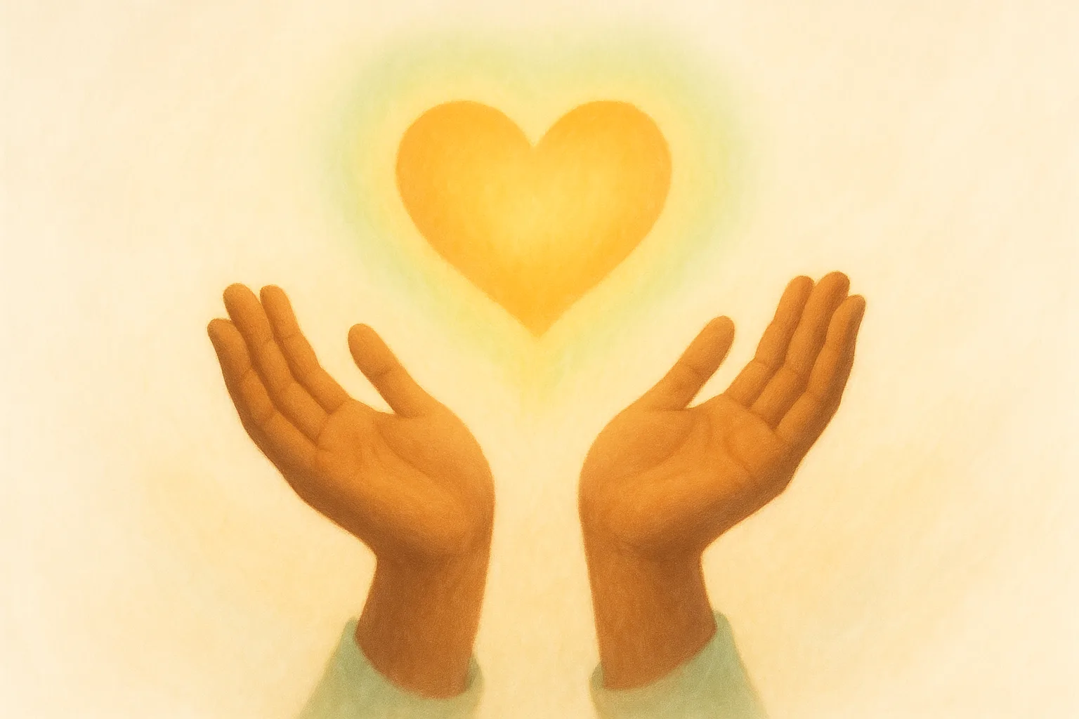 Open hands lifting up a heart of generosity.